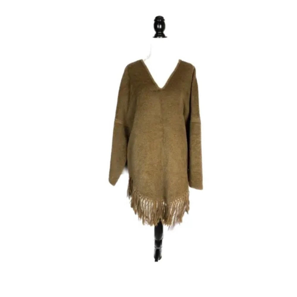 J. Jill Women’s Brown Alpaca Blend Textured Fringe Oversized Sweater/Jumper